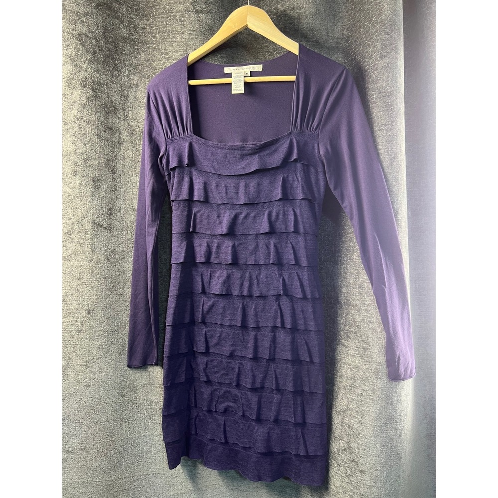 Max Studio Purple Tiered‎ Ruffle Square Neck Long Sleeve Mini Dress M